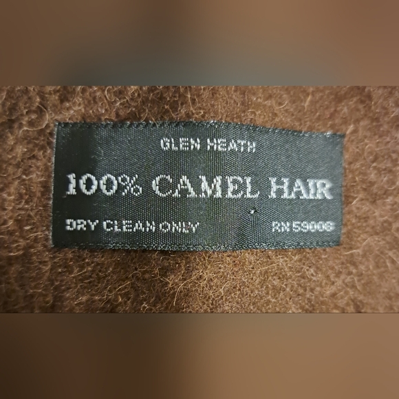 Vintage Glen Heath Brown Camel Hair Unisex Casual Neutral Scarf Wrap w/ Fringe - Picture 7 of 7